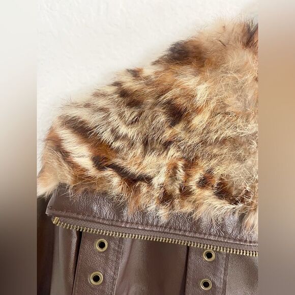 Vintage Wilson Maxima brown Leather bomber flight Jacket and rabbit fur collar L - Picture 4 of 11